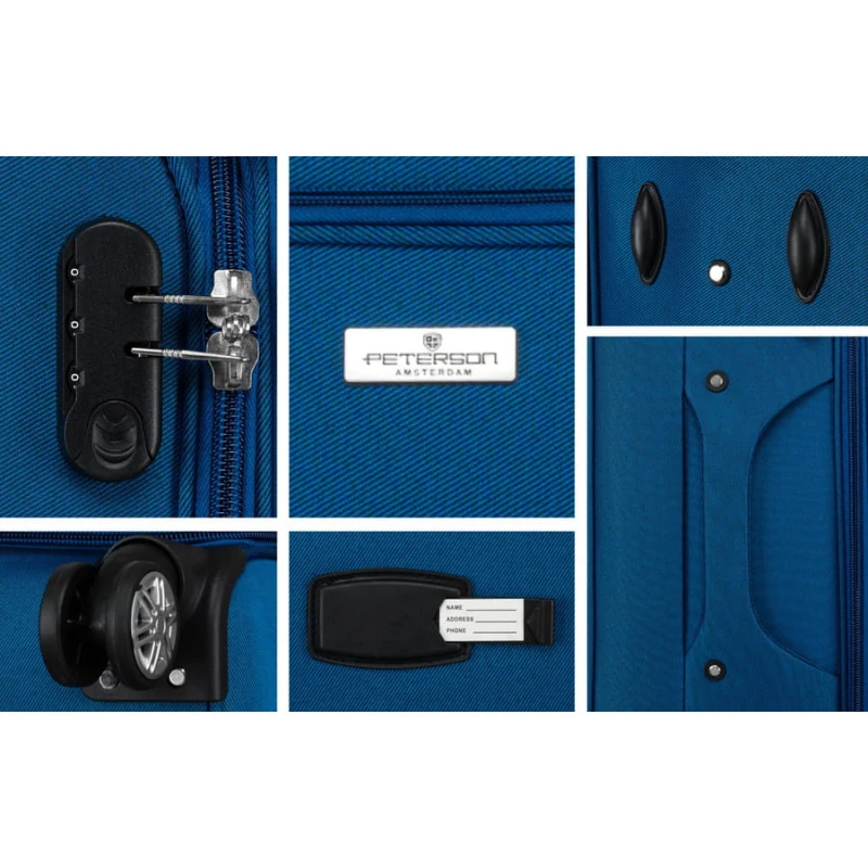 Mała walizka kabinowa z miękkiego materiału poliestrowego w niebiesko-czerwonym kolorze - Peterson