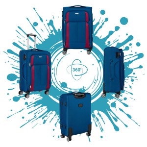 Mała walizka kabinowa z miękkiego materiału poliestrowego w niebiesko-czerwonym kolorze - Peterson