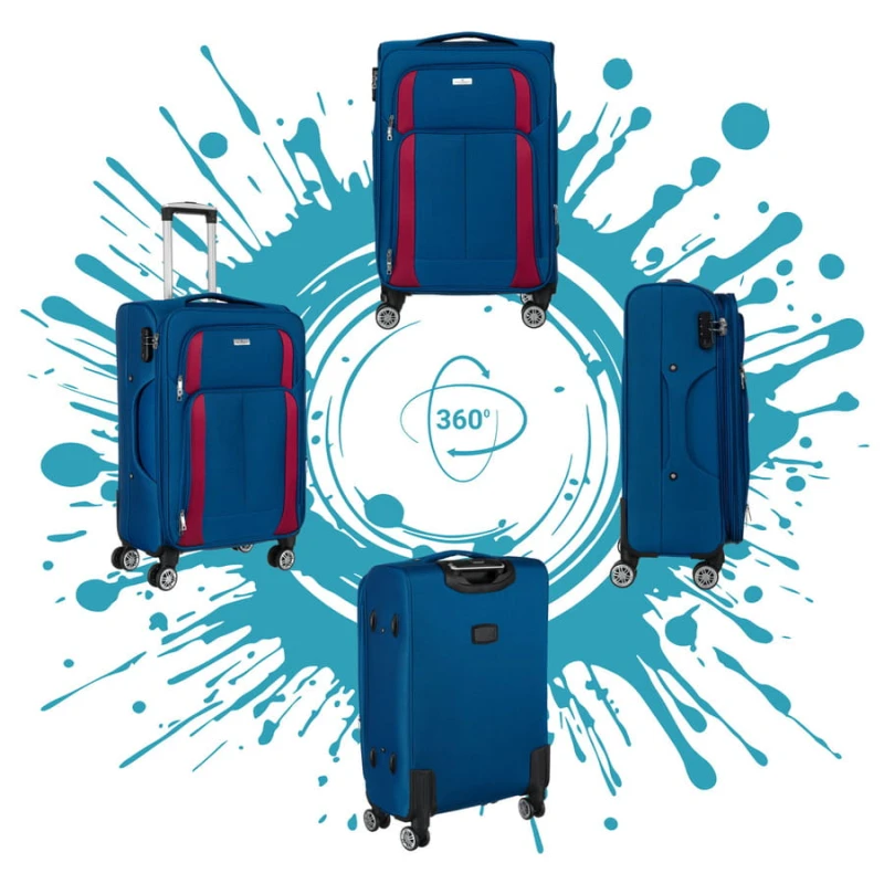 Mała walizka kabinowa z miękkiego materiału poliestrowego w niebiesko-czerwonym kolorze - Peterson