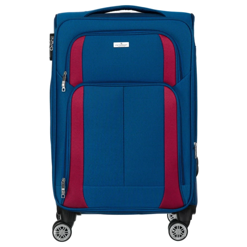 Mała walizka kabinowa z miękkiego materiału poliestrowego w niebiesko-czerwonym kolorze - Peterson