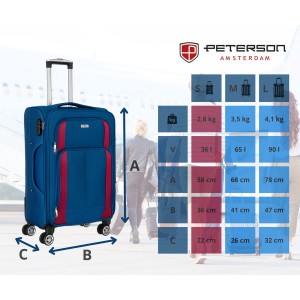 Mała walizka kabinowa z miękkiego materiału poliestrowego w niebiesko-czerwonym kolorze - Peterson