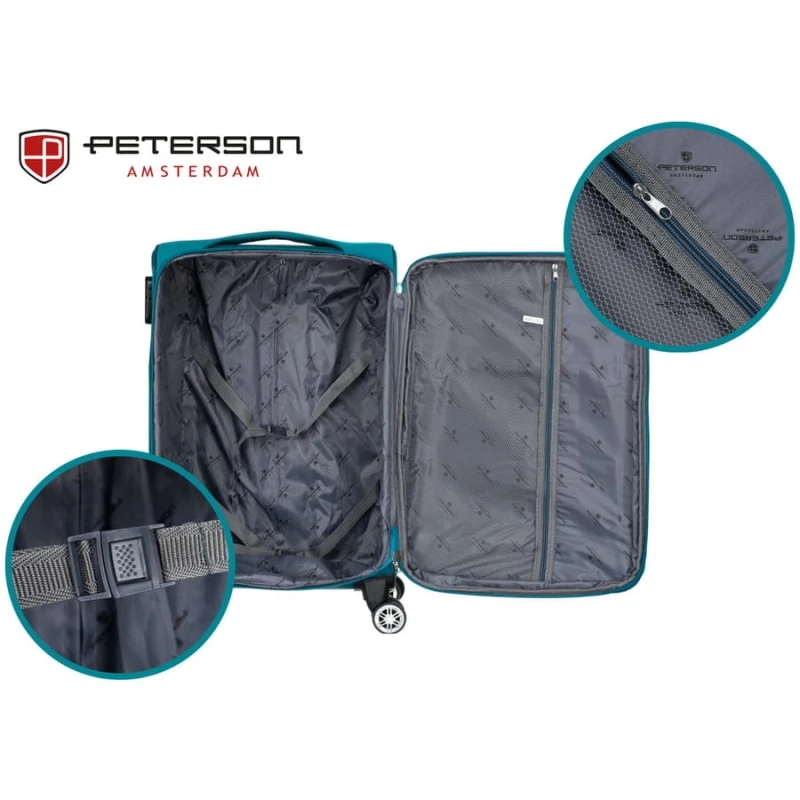 Walizka kabinowa z wysuwaną rączką wykonana z poliestru w turkusowo-różowym kolorze - Peterson