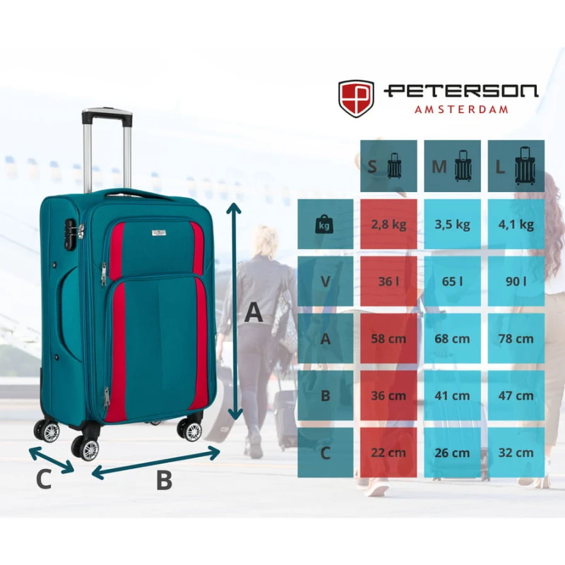 Walizka kabinowa z wysuwaną rączką wykonana z poliestru w turkusowo-różowym kolorze - Peterson