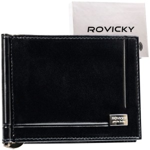 Elegancka banknotówka męska ze skóry naturalnej w czarnym kolorze - Rovicky