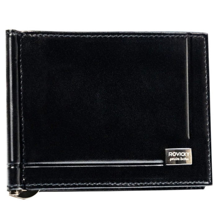 Elegancka banknotówka męska ze skóry naturalnej w czarnym kolorze - Rovicky