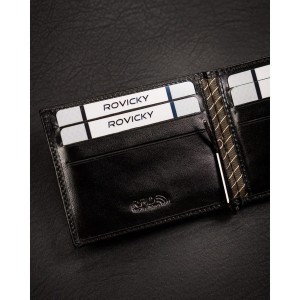 Elegancka banknotówka męska ze skóry naturalnej w czarnym kolorze - Rovicky