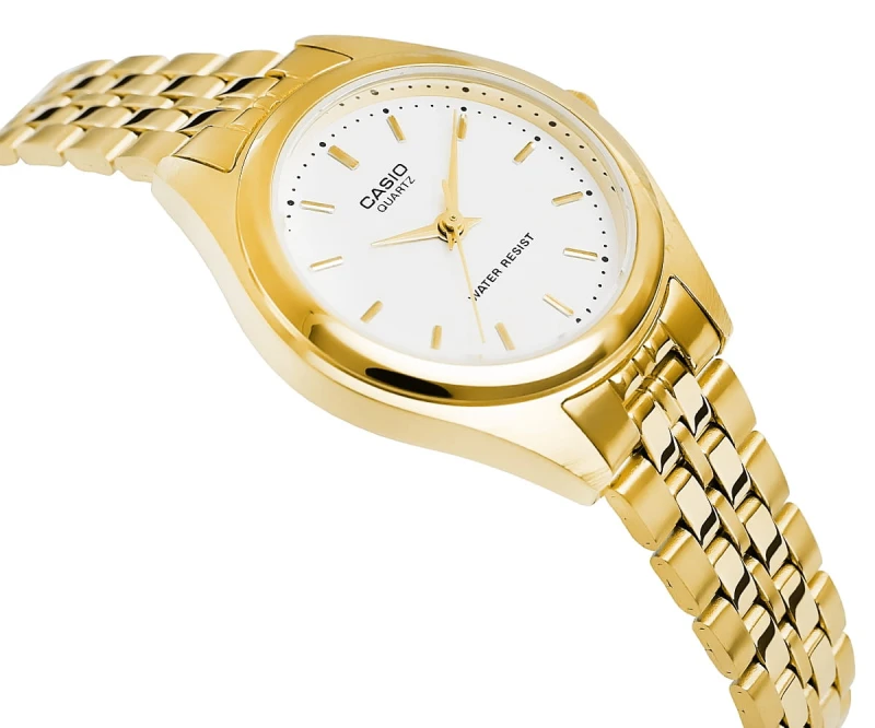 Tarcza zegarka Casio LTP-1129N-7ARDF z białym cyferblatem i złotymi indeksami