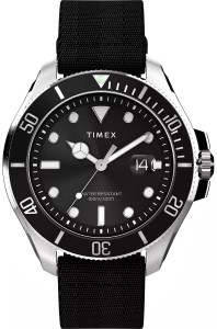 Zegarek TIMEX Harborside Coast TW2W62600 – widok z przodu na czarną tarczę
