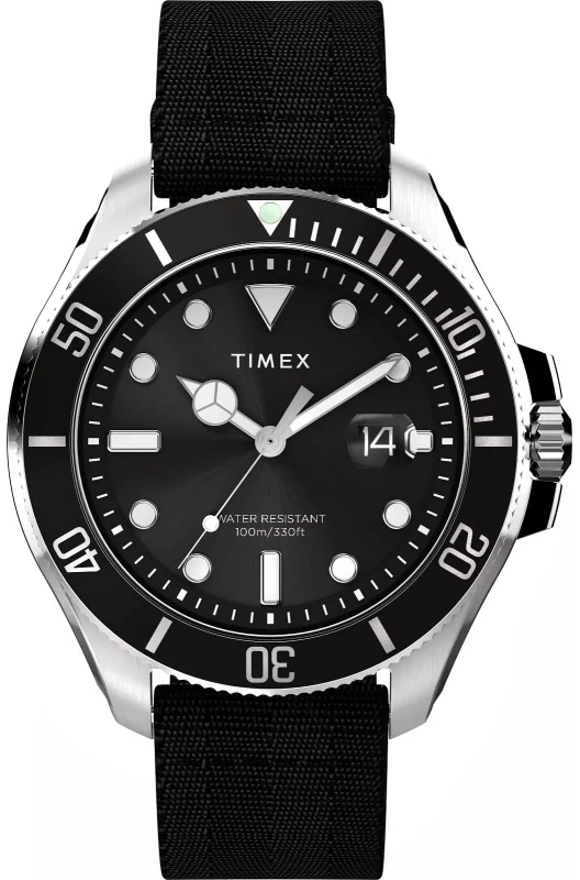 Zegarek TIMEX Harborside Coast TW2W62600 – widok z przodu na czarną tarczę
