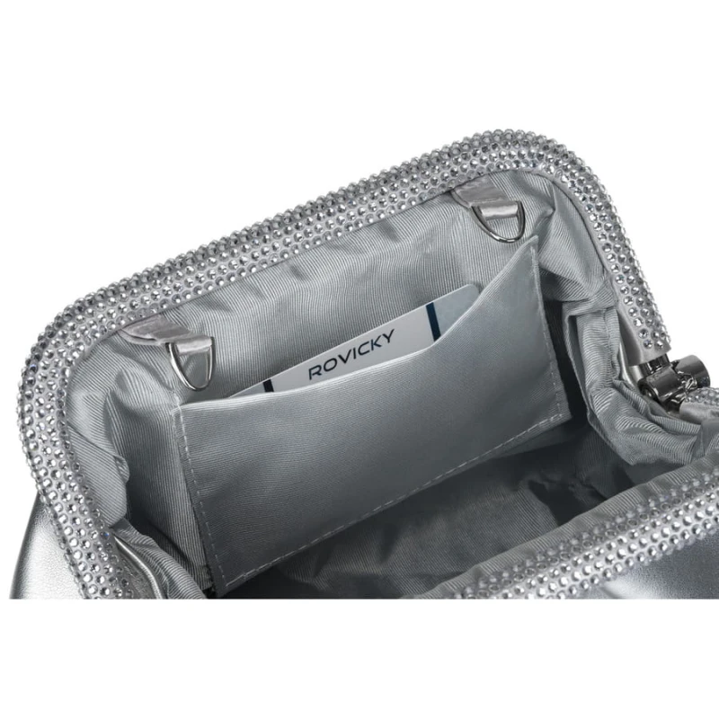 Wizytowa, srebrna torebka damska ze skóry ekologicznej - Rovicky