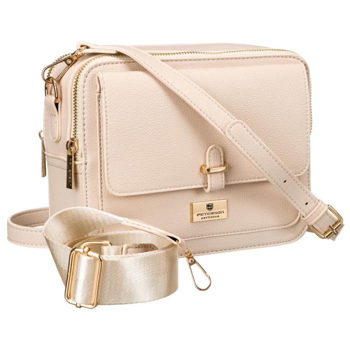 Beżowa torebka damska listonoszka Peterson z klapką na magnes