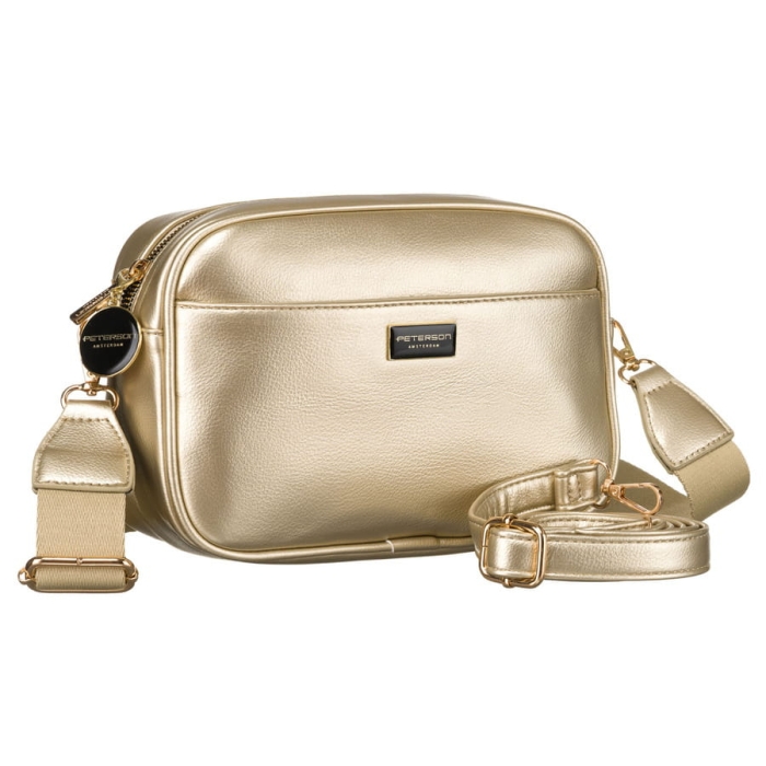 Złota błyszcząca listonoszka damska Peterson z dwoma paskami