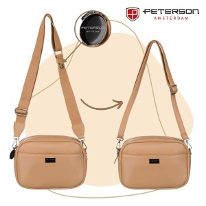Miejska, beżowa listonoszka damska ze skóry ekologicznej w komplecie dwa paski na ramię crossbody Peterson