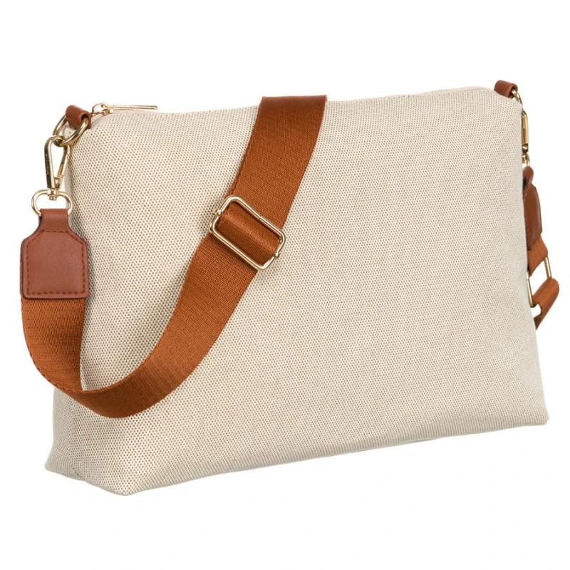 Duża torba damska wykonana ze skóry naturalnej i włókna poliamidowego w beżowo-brązowym kolorze - Peterson