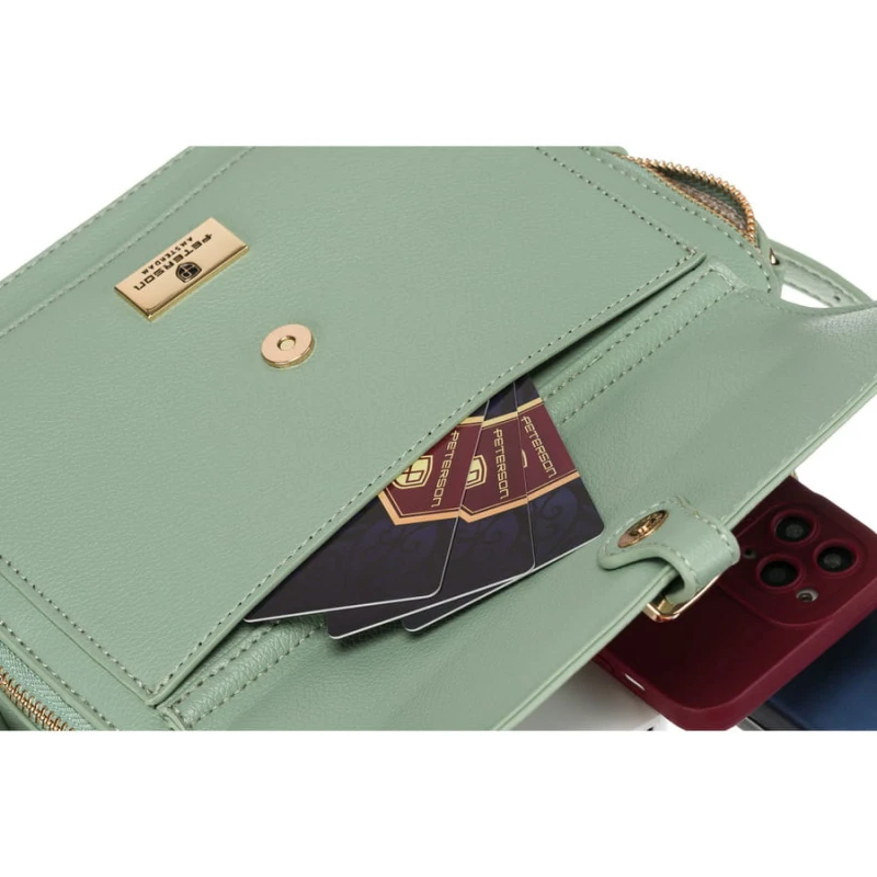 Zielona torebka damska Peterson z kieszenią na magnes z przodu