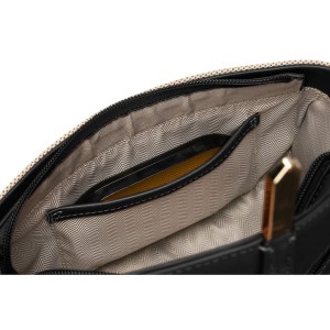 Listonoszka damska crossbody beżowo - czarna ze skóry naturalnej i płótna canvas Peterson