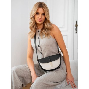 Listonoszka damska crossbody beżowo - czarna ze skóry naturalnej i płótna canvas Peterson