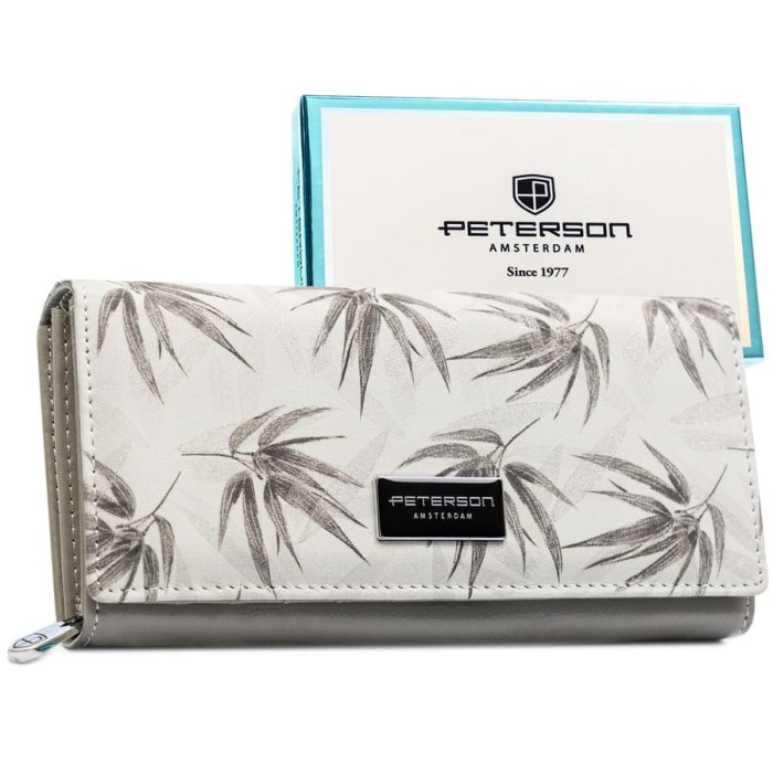 Biały, duży portfel damski z systemem RFID zamykany na zatrzask - Peterson