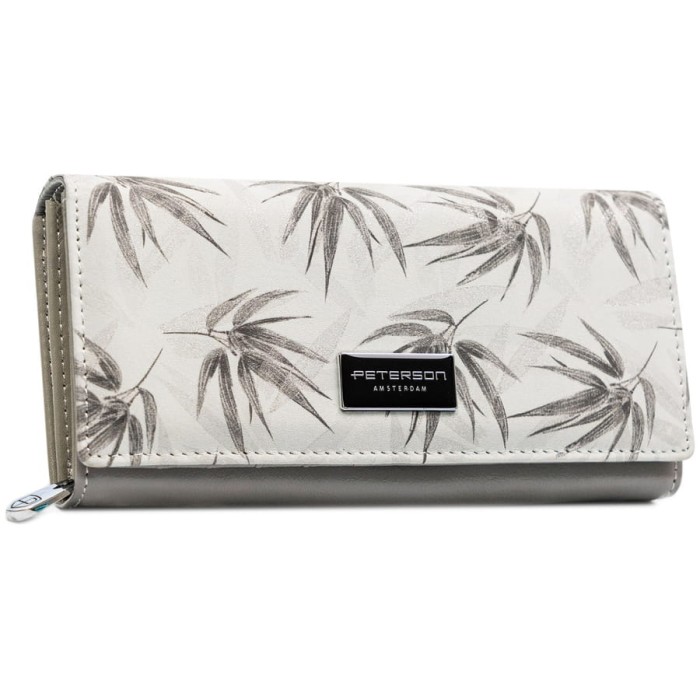 Biały, duży portfel damski z systemem RFID zamykany na zatrzask - Peterson