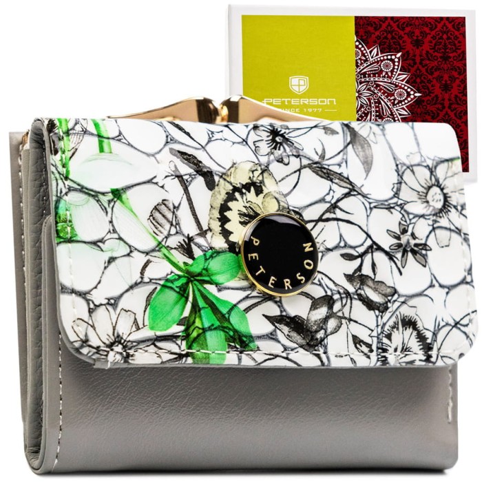 Mały portfelik damski ze skóry naturalnej w zielonym kolorze - Peterson