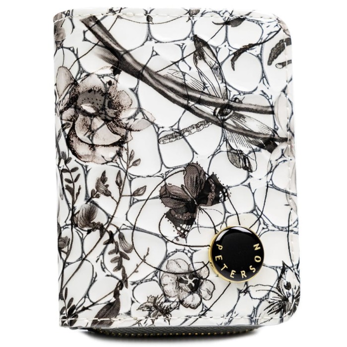 Poręczny portfelik damski ze skóry naturalnej w czarnym kolorze zamykany zatrzaskiem i suwakiem - Peterson