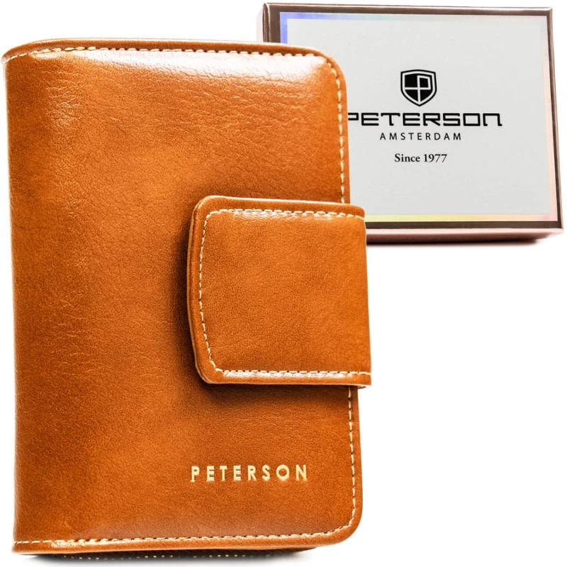 Elegancki, brązowy portfel damski ze skóry ekologicznej z systemem RFID - Peterson