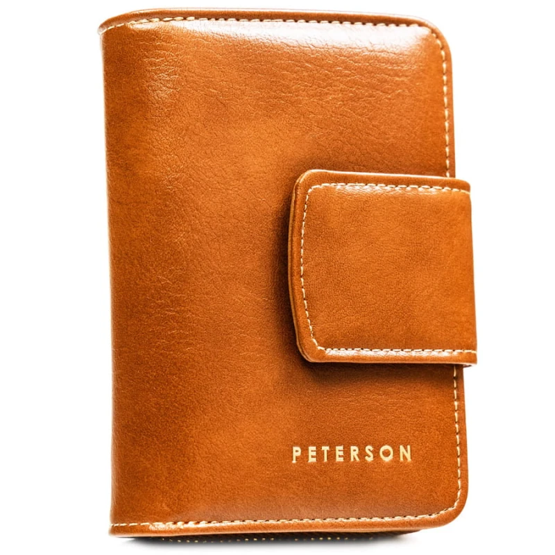 Elegancki, brązowy portfel damski ze skóry ekologicznej z systemem RFID - Peterson