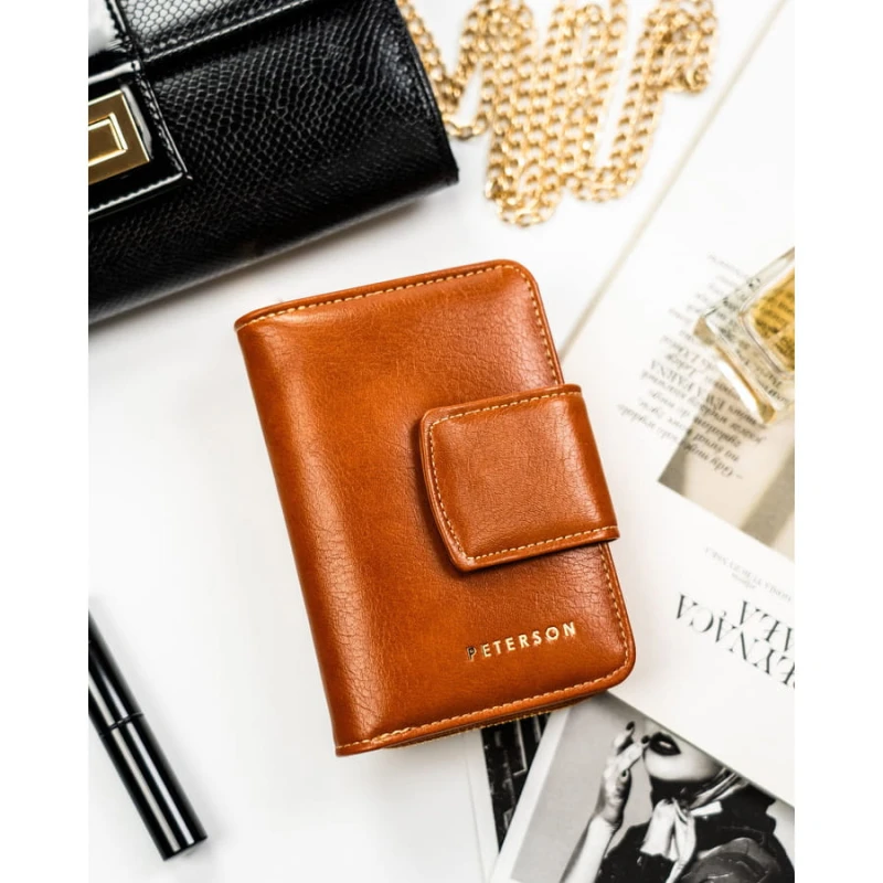 Elegancki, brązowy portfel damski ze skóry ekologicznej z systemem RFID - Peterson