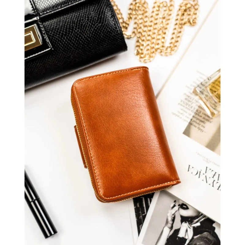 Elegancki, brązowy portfel damski ze skóry ekologicznej z systemem RFID - Peterson