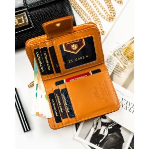 Elegancki, brązowy portfel damski ze skóry ekologicznej z systemem RFID - Peterson