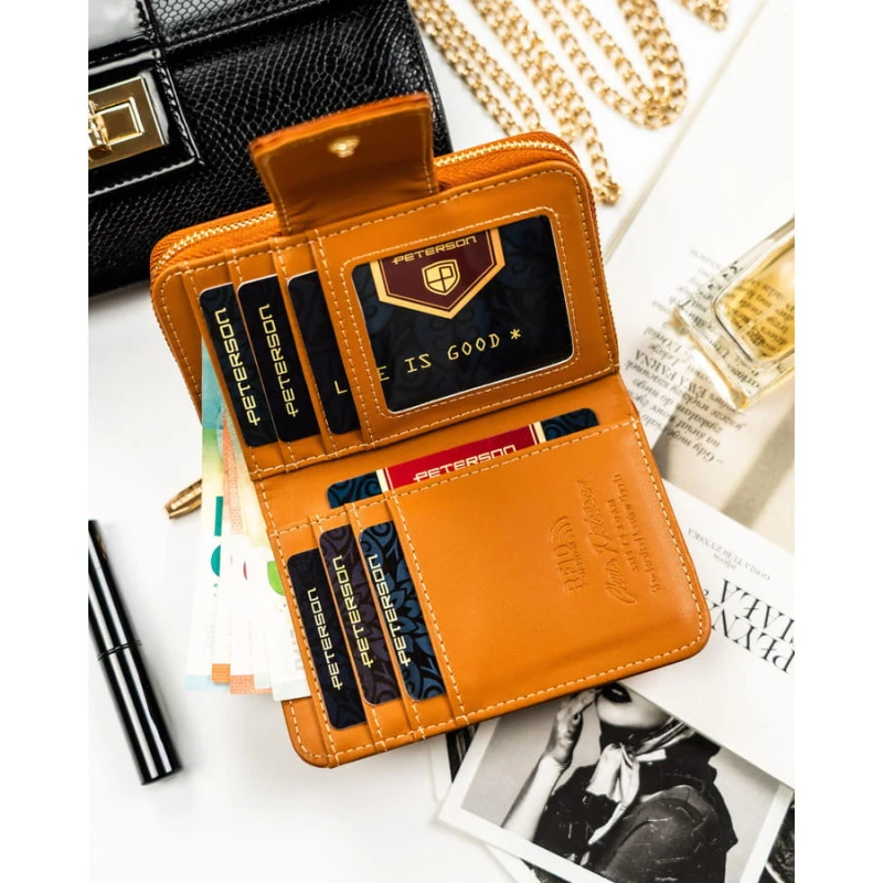 Elegancki, brązowy portfel damski ze skóry ekologicznej z systemem RFID - Peterson