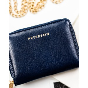 Mały, granatowy portfel damski ze skóry ekologicznej wyposażony w system RFID - Peterson