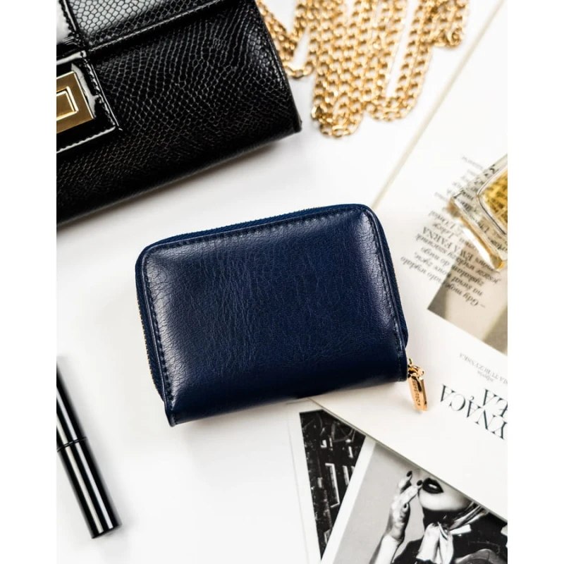 Mały, granatowy portfel damski ze skóry ekologicznej wyposażony w system RFID - Peterson