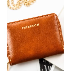Brązowy portfel damski ze skóry ekologicznej zamykany na suwak i zatrzask - Peterson
