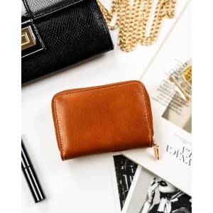 Brązowy portfel damski ze skóry ekologicznej zamykany na suwak i zatrzask - Peterson