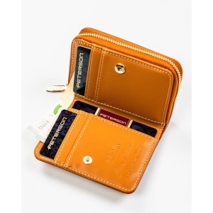 Brązowy portfel damski ze skóry ekologicznej zamykany na suwak i zatrzask - Peterson