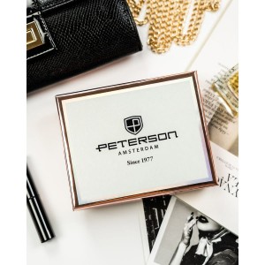 Brązowy portfel damski ze skóry ekologicznej zamykany na suwak i zatrzask - Peterson