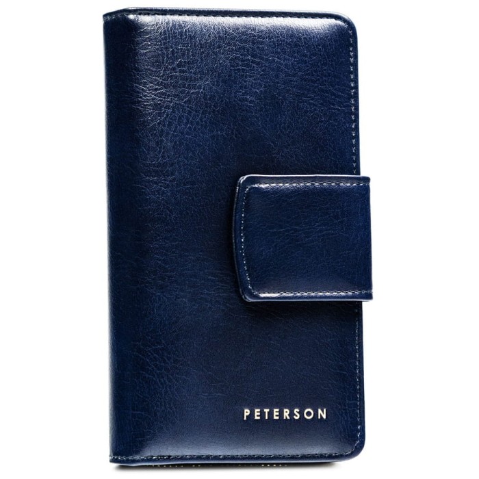 Portfel damski ze skóry ekologicznej zamykany na zatrzask i suwak. Portfel w granatowym kolorze - Peterson