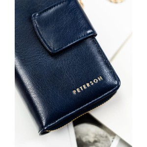Portfel damski ze skóry ekologicznej zamykany na zatrzask i suwak. Portfel w granatowym kolorze - Peterson