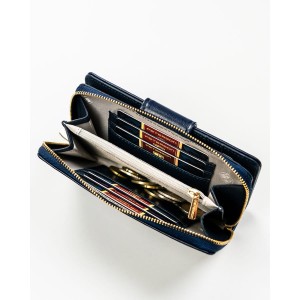 Portfel damski ze skóry ekologicznej zamykany na zatrzask i suwak. Portfel w granatowym kolorze - Peterson