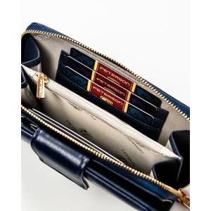 Portfel damski ze skóry ekologicznej zamykany na zatrzask i suwak. Portfel w granatowym kolorze - Peterson