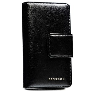 Duży, pionowy portfel damski ze skóry ekologicznej w czarnym kolorze - Peterson