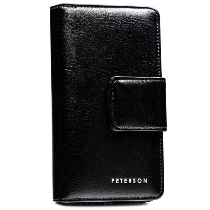 Duży, pionowy portfel damski ze skóry ekologicznej w czarnym kolorze - Peterson