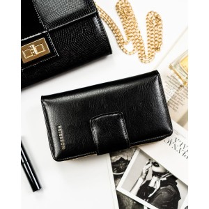 Duży, pionowy portfel damski ze skóry ekologicznej w czarnym kolorze - Peterson