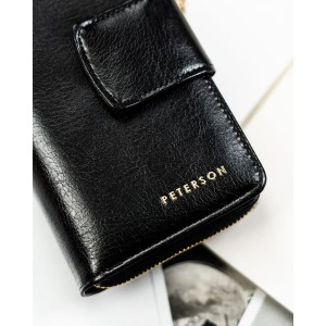 Duży, pionowy portfel damski ze skóry ekologicznej w czarnym kolorze - Peterson