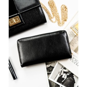 Duży, pionowy portfel damski ze skóry ekologicznej w czarnym kolorze - Peterson