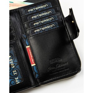 Duży, pionowy portfel damski ze skóry ekologicznej w czarnym kolorze - Peterson