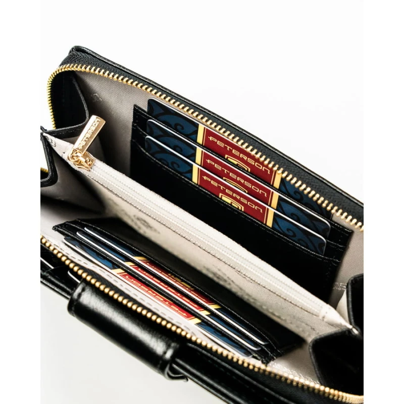 Duży, pionowy portfel damski ze skóry ekologicznej w czarnym kolorze - Peterson