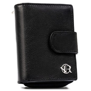 Mały portfel damski wykonany ze skóry naturalnej w czarnym kolorze - Rovicky