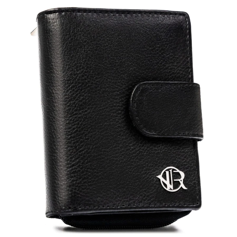 Mały portfel damski wykonany ze skóry naturalnej w czarnym kolorze - Rovicky